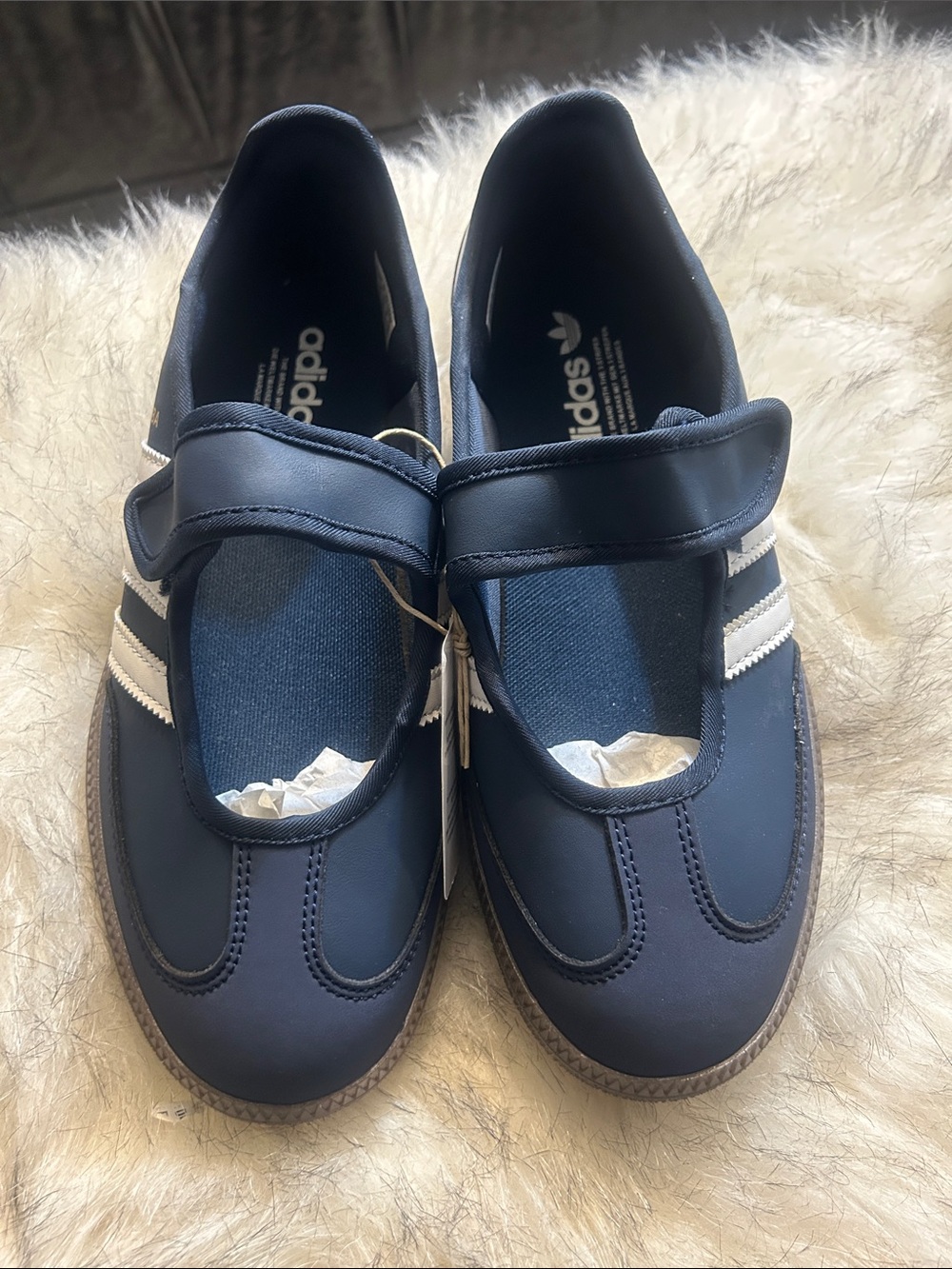 adidas Big Kids Navy and White Mary Jane Velcro Sneakers